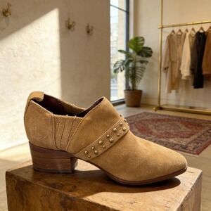 BCBGeneration Tan suede ankle boots with gold studs